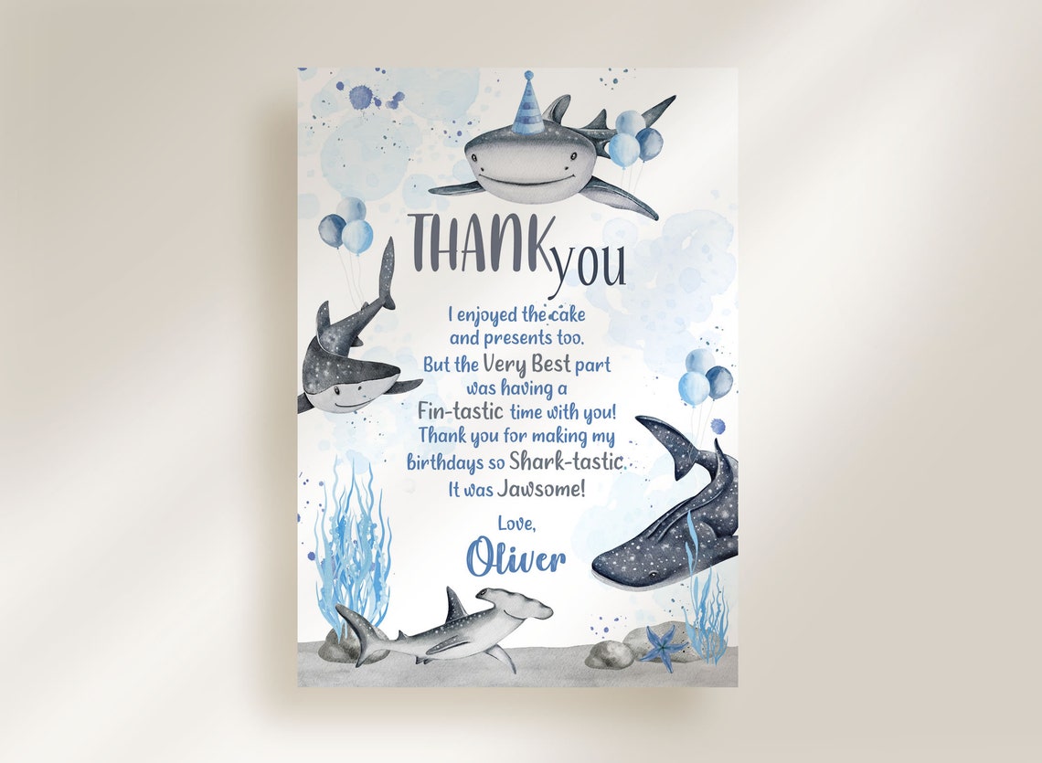 EDITABLE Shark Thank You Card Printable Shark Thank You | Etsy