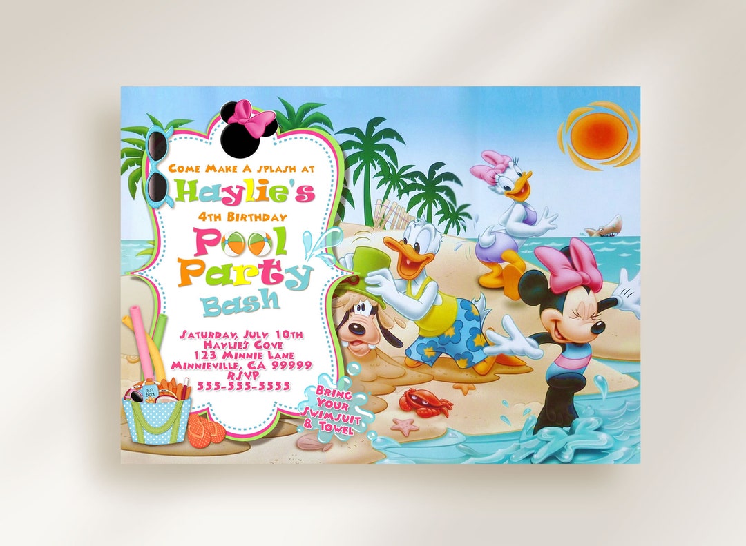 EDITABLE Minnie Mouse Pool Party Invitation Template, Printable Minnie ...