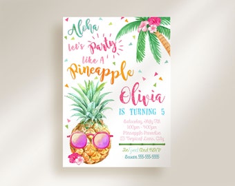 EDITABLE Pineapple Birthday Invitation, Tropical Party Invite, Hawaiian, Party Like a Pineapple, Summer Invite, Instant Download Corjl