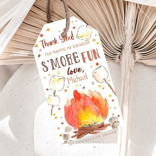 EDITABLE Smores Birthday Thank You Tags Favor Tags 2x3.5 Smore - Etsy
