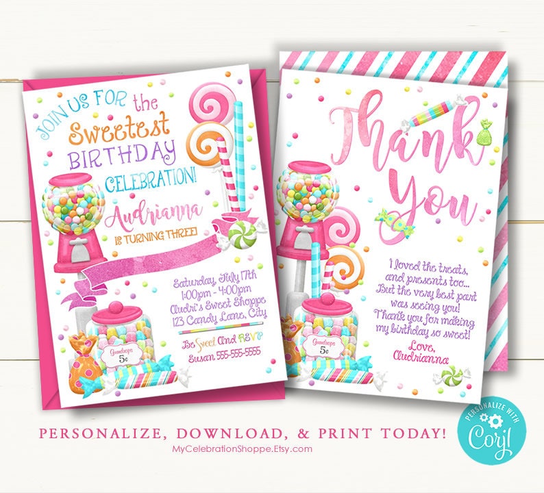Invitations &amp; Announcements Editable Candy Land Birthday Party ...
