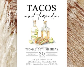 Tacos and Tequila Birthday Invitation, Editable Adult Party Invite, 30th Birthday, Mexican Let's Fiesta, Margarita, Instant Download C5