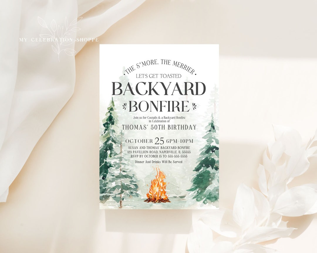 Bonfire Birthday Invitation Template, Printable Summer Winter Fall ...