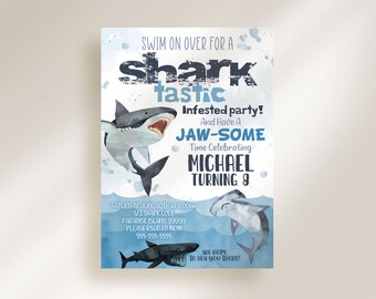 EDITABLE Shark Invitation, Shark Birthday Invitation Boy, Shark Birthday Party, Shark Party, Shark Themed Invite, Shark Instant Download SHK