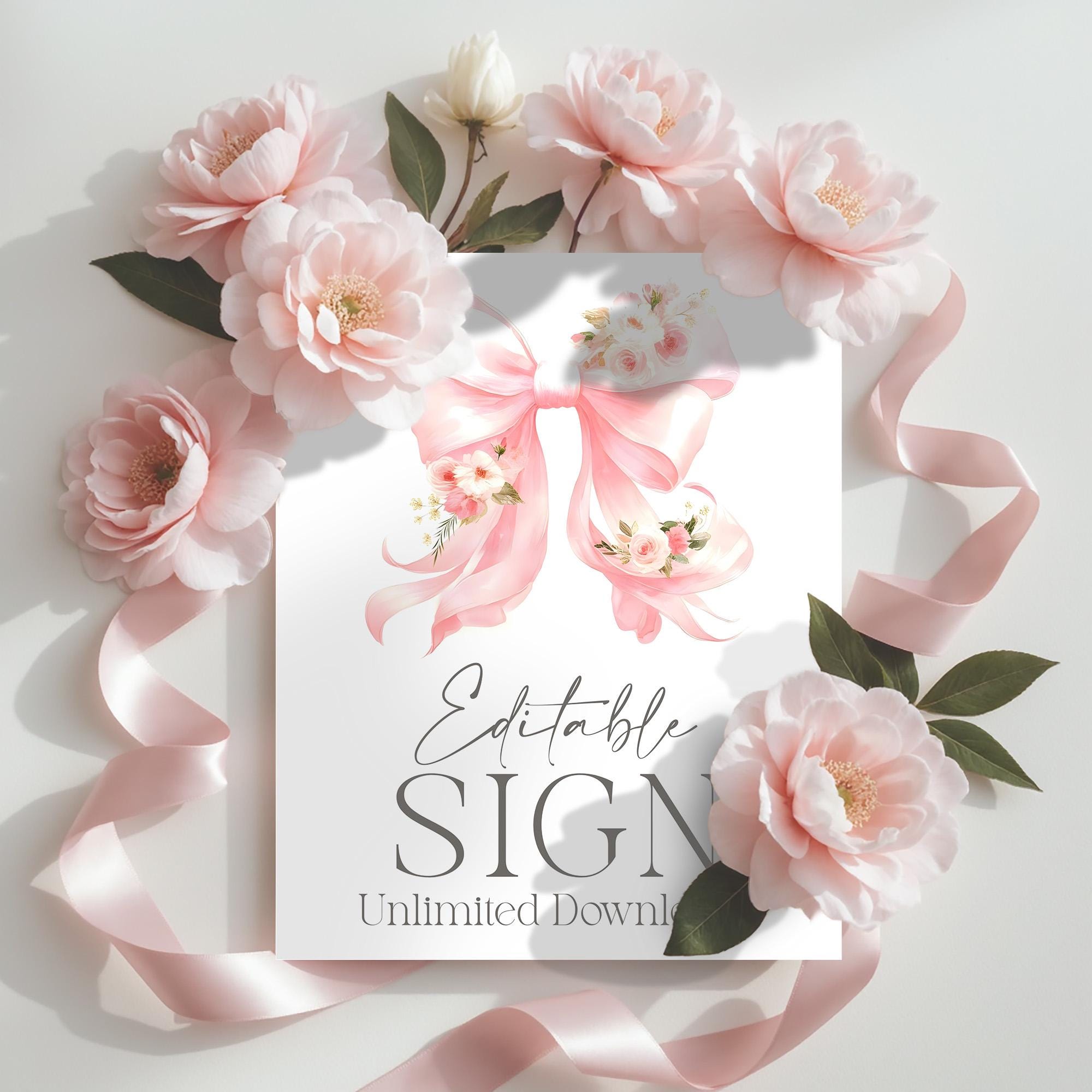 Floral Coquette Baby Shower Table Sign Pink Bow Baby Girl Shower Decor ...