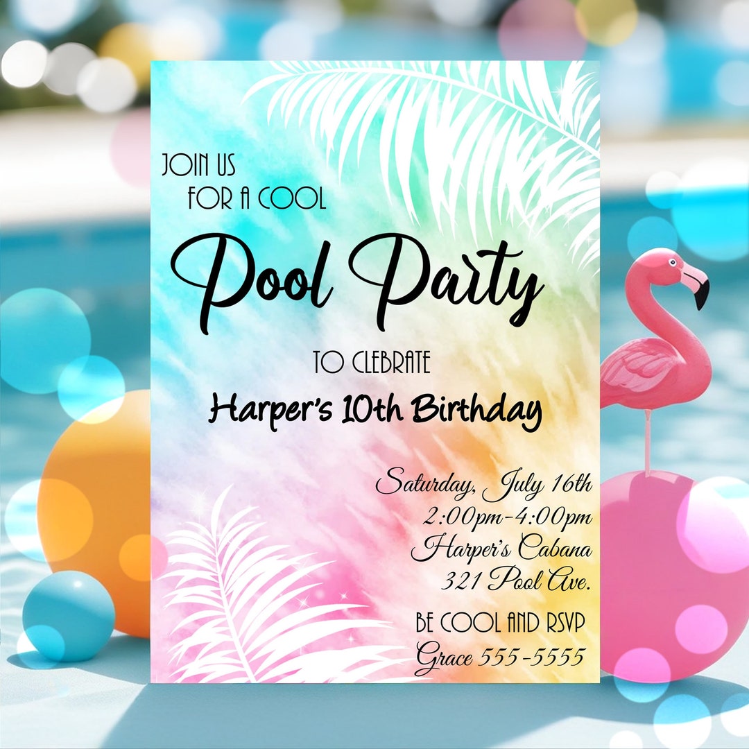 Tropical Pool Party Invitation Template Girls Tropical Pool Party ...