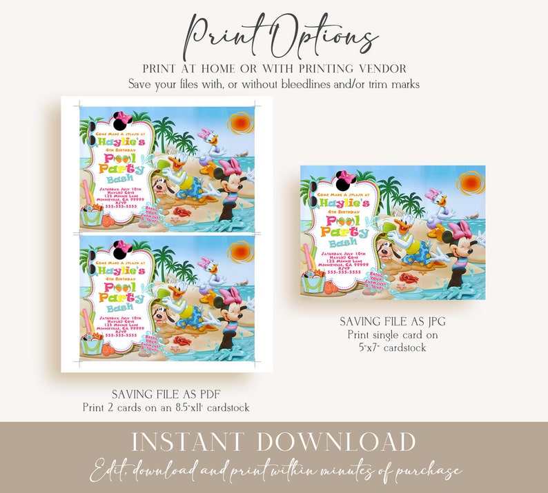 EDITABLE Minnie Mouse Pool Party Invitation Template - Etsy
