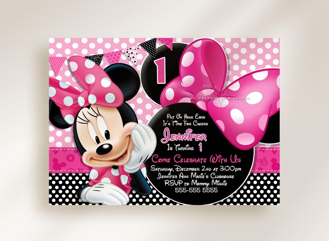 EDITABLE Minnie Mouse Invitation Pink Minnie Mouse Birthday - Etsy