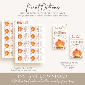 Smores Birthday Thank You Tags Template Favor Tags Printable - Etsy