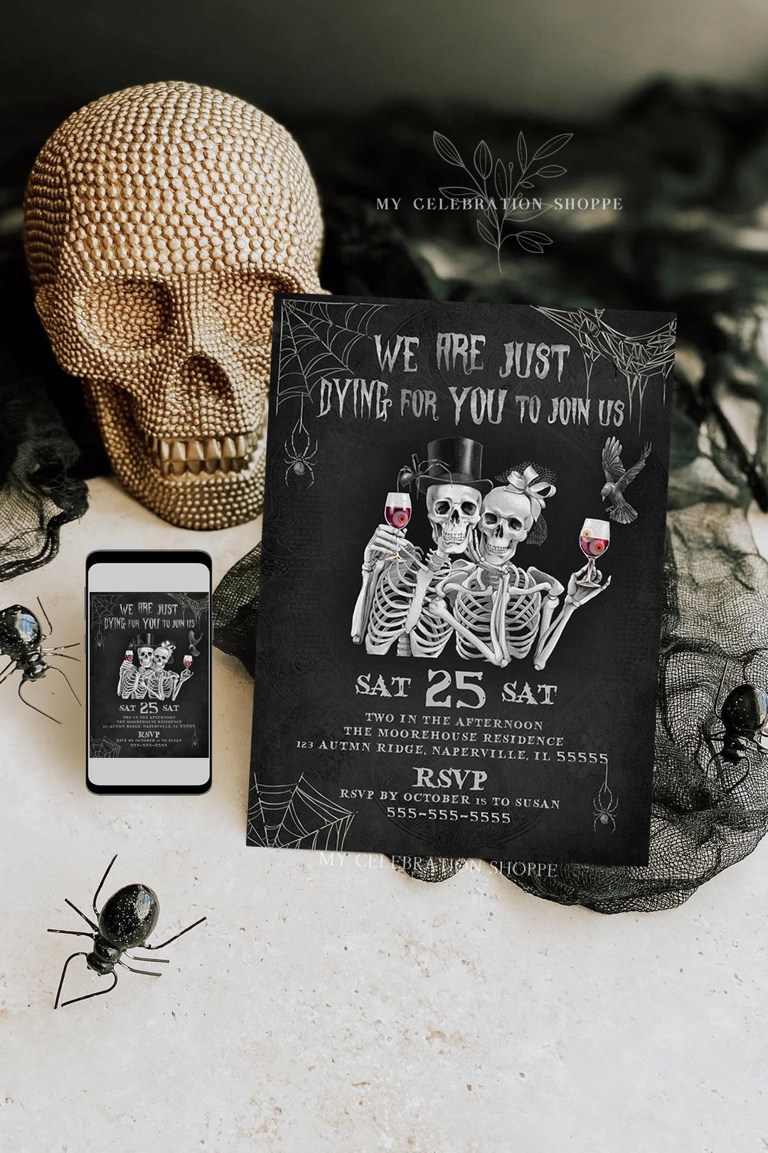 EDITABLE Adult Halloween Party Invitation Template Skeleton - Etsy