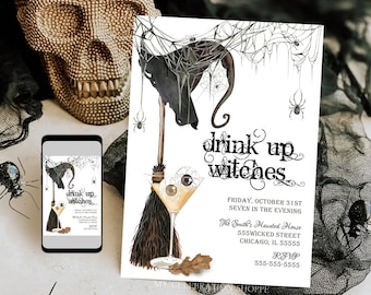 Drink Up Witches Halloween Invitations, Boos and Booze Invitations Halloween Party Invite Drink Up Witches Invites Instant Download AH