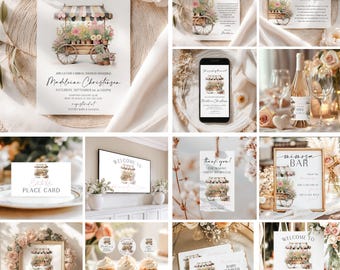 Fresh Off The Market Bridal Shower Invitation Bundle Farmers Market Bridal Shower Invite Template Flower Cart Bridal Shower Invite Canva FC1