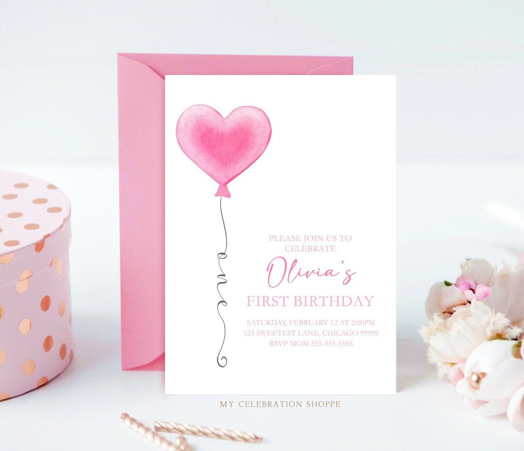 Editable Valentine Birthday Invitation Heart Birthday Invite Pink Kids ...