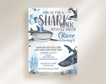 EDITABLE Shark Invitation, Shark Birthday Invitation Boy, Shark Birthday Party, Shark Party, Shark Themed Invite, Shark Instant Download SHK