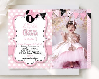 Pink Minnie Mouse Birthday Invitation Template Pink Minnie Mouse Photo Invitation Printable Pink Polka Dot Minnie Mouse Photo Invite M1