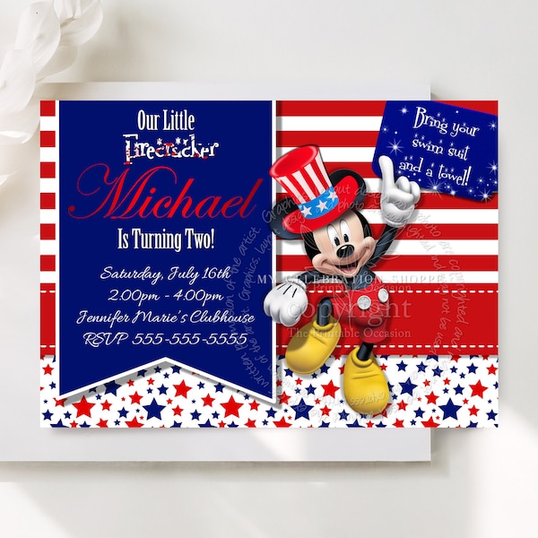 EDITABLE 4th of July Mickey Mouse Birthday Invitation Printable Fourth of July Mickey Mouse Invitations 4th of July Photo Invitations MJ1