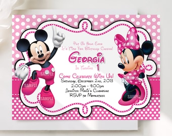 Mickey and Minnie Mouse 1st Birthday Invitation Editable Mickey and Minnie Mouse Invitation Minnie and Mickey First Birthday Invitation M3