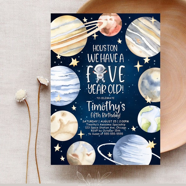 Space 5th Birthday Invitation Template Houston We Have A Five Year Old Fifth Birthday Party Editable Space Invitation Birthday Party SP1