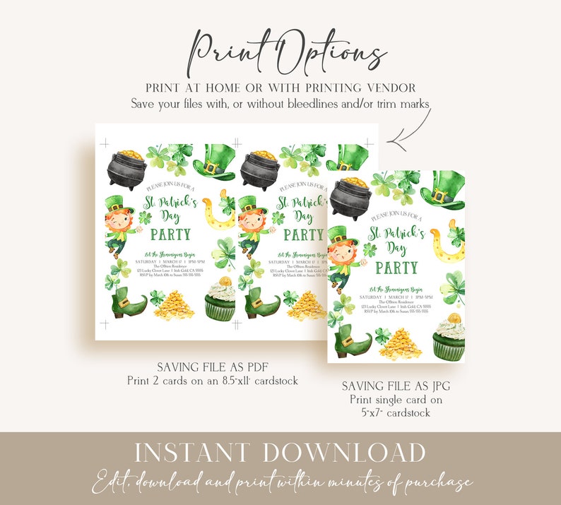 St Patrick's Day Party Invitation Template, Editable St Paddys Day Invitation, Printable St Patrick's Day Invitation Instant download C2 image 5
