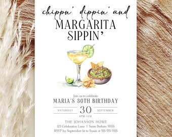 Editable Chippin Dippin & Margarita Sippin Birthday Invitation Printable Tequila Taco Invitation Template Mexican Invite Instant Download C5