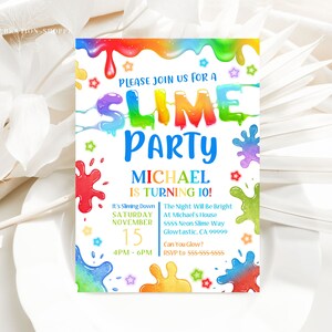Editable Slime Invitation Glow Slime Party Invitation Template Slime ...