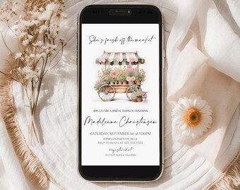 Farmers Market Bridal Shower Invitation Editable, Fresh Off the Market Invite Template, Flower Cart Bridal Shower Evite, Rustic Floral  FC1