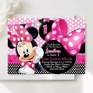 EDITABLE Minnie Mouse Invitation, Pink Minnie Mouse Birthday Party Invitation, Printable Minnie Mouse Invite, Corjl, Instant Download M4 M3