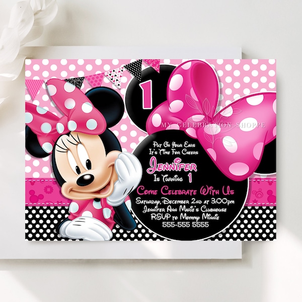 EDITABLE Minnie Mouse Invitation, Pink Minnie Mouse Birthday Party Invitation, Printable Minnie Mouse Invite, Corjl, Instant Download M4 M3