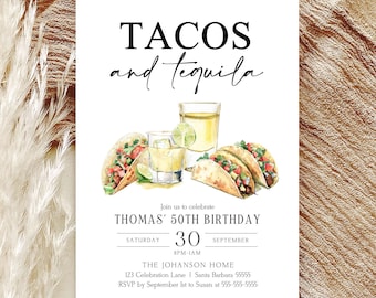 Tacos and Tequila Invitation, Editable Adult Birthday Party Invite, Adult Birthday, Mexican Let's Fiesta, Margarita, Instant Download C5