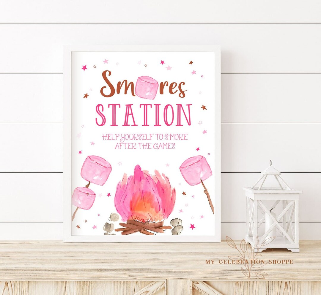 Smores Table Sign Template Editable Girl's Pink Smores Party Food Sign ...