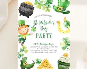 St Patrick's Day Party Invitation Template, Editable St Paddys Day Invitation, Printable St Patrick's Day Invitation Instant download C2