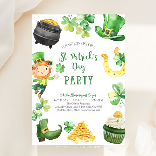 St Patrick's Day Party Invitation Template, Editable St Paddys Day Invitation, Printable St Patrick's Day Invitation Instant download C2