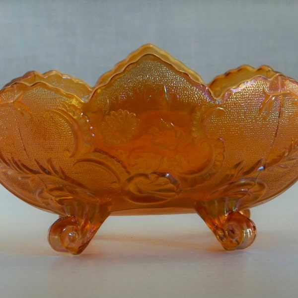 Marigold Carnival Glass Bowl - Fern and Leaf Design C140002