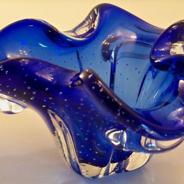 Handblown Glass - Cobalt Blue Murano Iris Bowl C140023