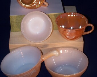 5 piece loose Fire-King "Peach Lustre" Set -- #C140069