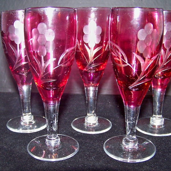 Red Etched Glass Bowl Etsy