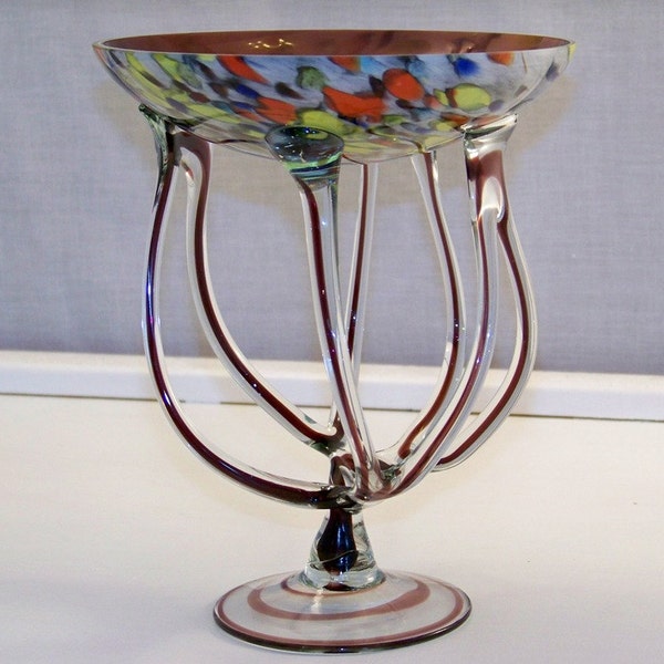 Vintage Multi color ART Glass Compote psychedelic sea-life Style Modern abstract vase centerpiece C140007