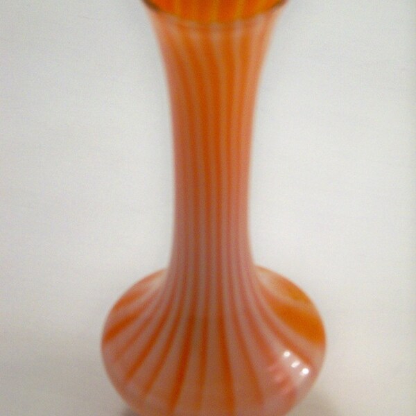 Vintage Orange and white vertical twist Bud Vase Bohemian Art Glass C140009