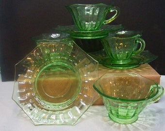 Cup & Saucer Set Octagon Bamboo Optic Green by LIBERTY WORKS   ---   #C140269