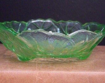 Sunflower Embossed, 6 Inch, Footed Bowl, Nut Or Candy Dish, Depression Glass   ---   #C140279