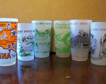 North Carolina State Tour Frosted Souvenir Glass Tumbler SET OF ALL 6 - Indian and lands Focused --- C140090
