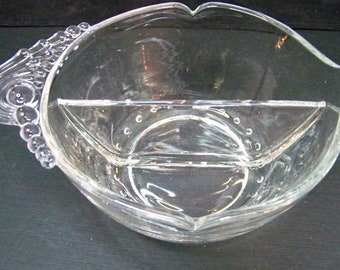 Divided Mayonnaise Bowl, Fern Clear Pattern - Design -- By Heisey, Manganese Glass   ---   #C140338