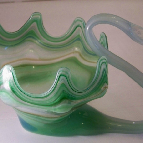 Vintage Blown Glass Swan- HAND BLOWN Swirl Art Glassware Green, White, Yellow  #C140026