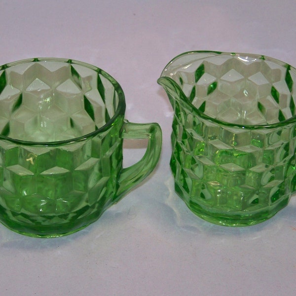 Flat Cube Cream and Sugar Set by Jeanette Glass Co.   ---   #C140229