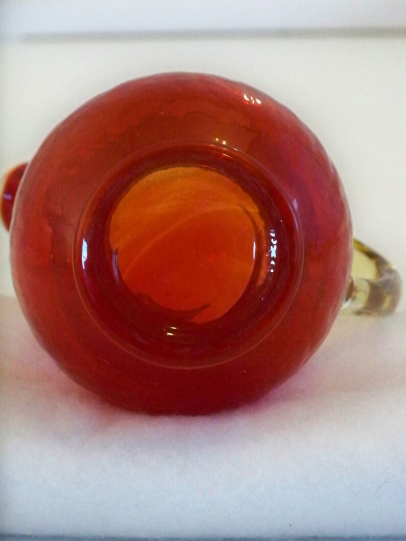 Blenko Vintage Ruby Red Hand Blown Crackle Glass Pitcher W/applied ...