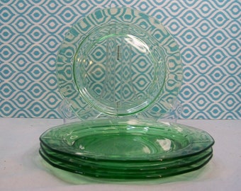 Set of FOUR  --  Fairfax Green Design 7 inch Salad Plates, by FOSTORIA   ---   #C140239