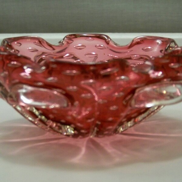Flower Design Murano Pink And Clear Glass Bowl C140017
