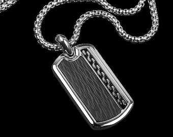 Carbon Wave Tag Necklace - Men's Necklace - Carbon Fiber Pendant - Stainless Steel - Waterproof Jewelry - Necklace by Modern Out