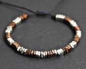 Two-Toned Copper and Silver Beaded Bracelet - Men 39 s Bracelet - Adjustable Bracelet - Men 39 s Jewelry - Bracelet by Modern Out