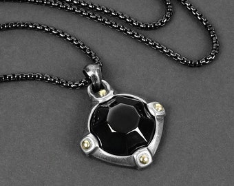 Men's Necklace - Onyx Stone Necklace - Antique Silver x Black - Stainless Steel Necklace - Necklace for Men by Modern Out